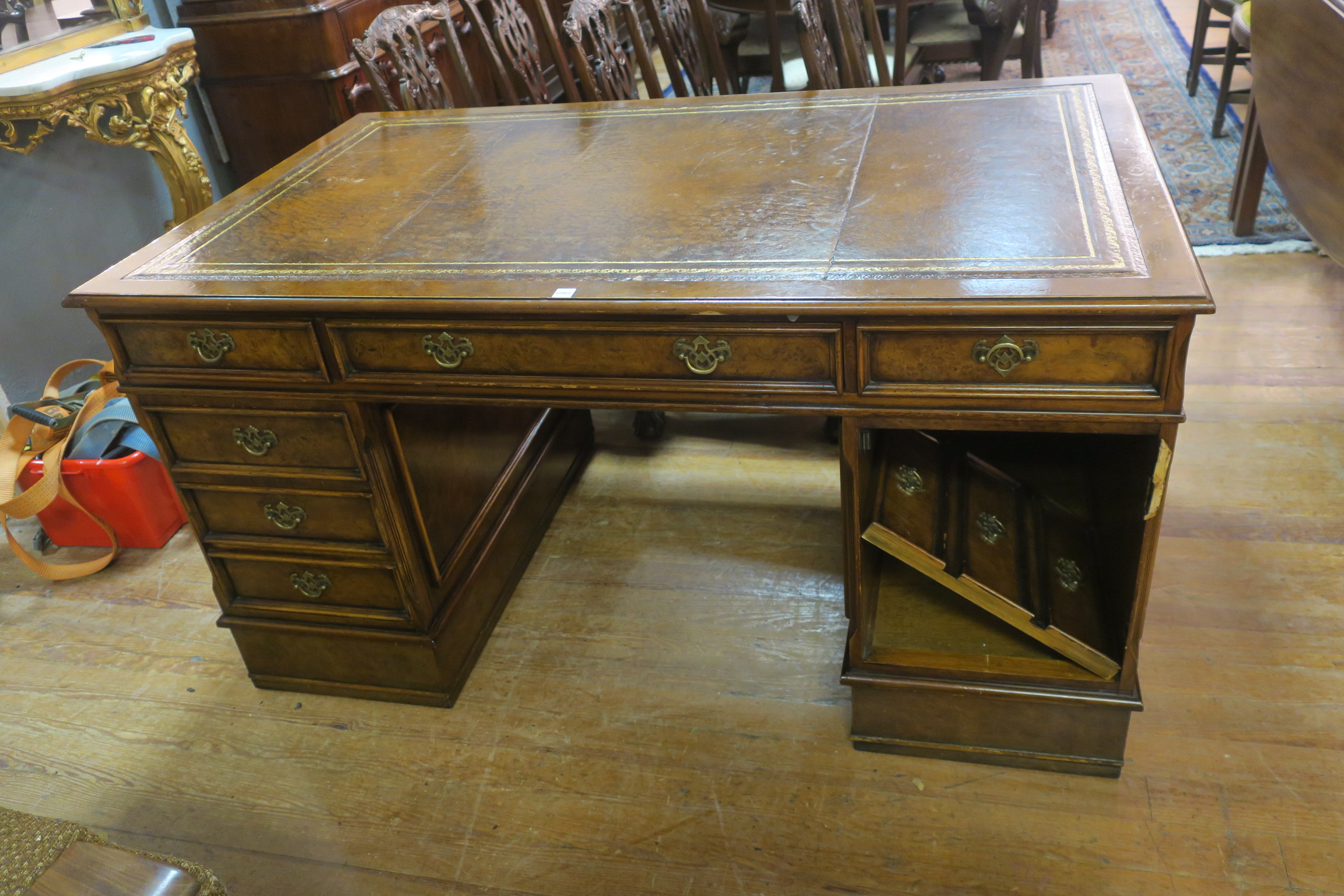 A WALNUT PEDESTAL DESK,