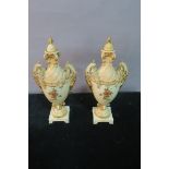 A FINE PAIR OF 19th CENTURY PORCELAIN LIDDED VASES,