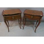 A PAIR OF CONTINENTAL KINGWOOD WALNUT AND GILT BRASS MOUNTED SIDE TABLES,