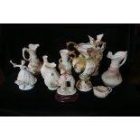 A COLLECTION OF CHINA, to include a pair of Belleek flower encrusted vases 7th period,