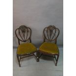 A SET OF SIX HEPPLEWHITE DESIGN MAHOGANY DINING CHAIRS,