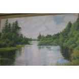 JOHN MACLEOD Riverscape Oil on canvas Signed lower right 29cm (h) x 59cm (w)