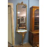 A 19th CENTURY CONTINENTAL GILTWOOD AND GESSO CONSOLE TABLE AND MIRROR,