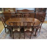 AN EIGHT PIECE CHIPPENDALE DESIGN MAHOGANY DINING SUITE,