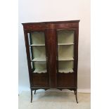 AN EDWARDIAN MAHOGANY INLAID CHINA DISPLAY CABINET,