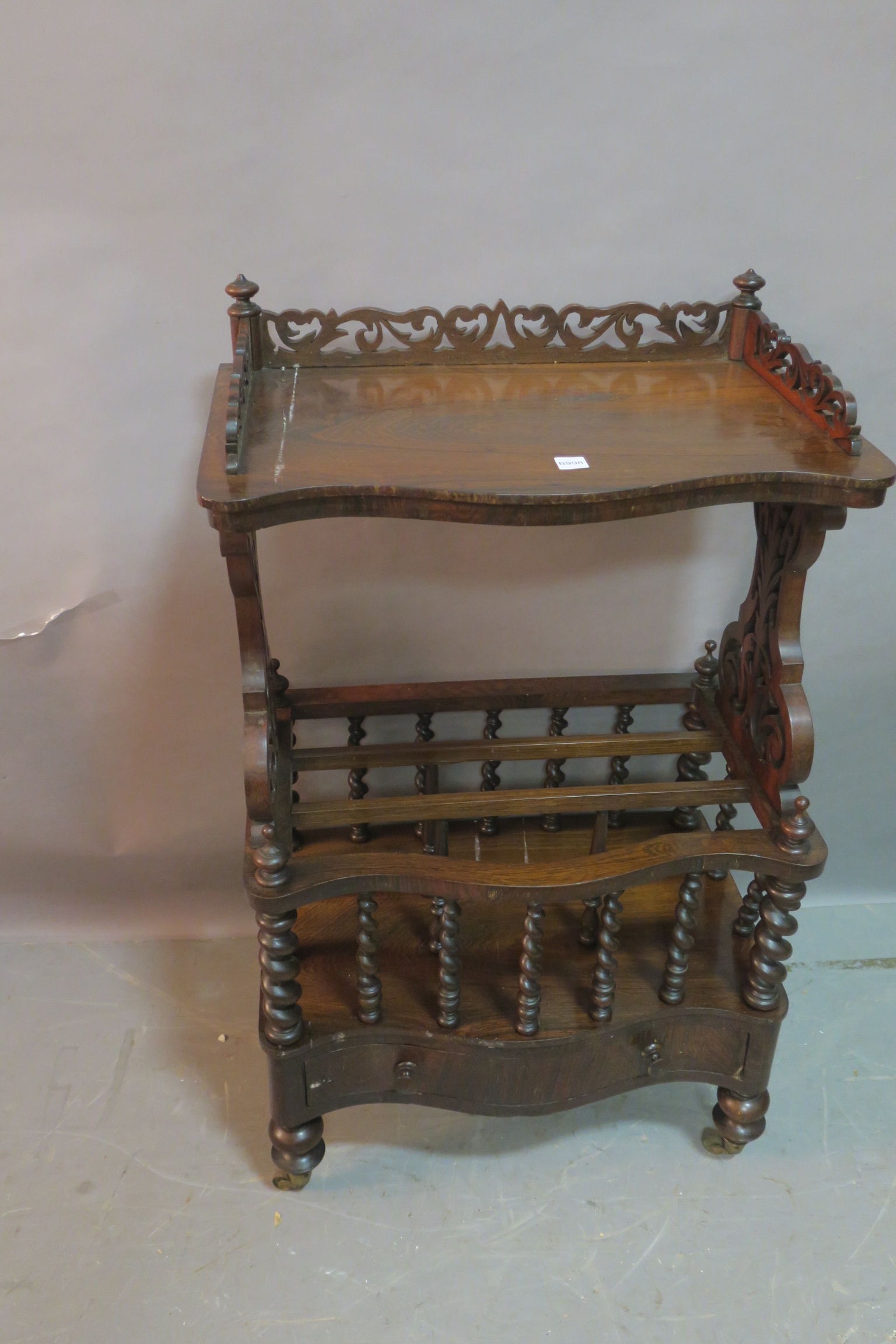 A GOOD VICTORIAN ROSEWOOD CANTERBURY,