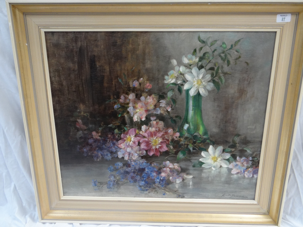 A P Dixon, Still Life Flowers, Oil on canvas, Signed, 22 x 26 ins.. - Image 2 of 3