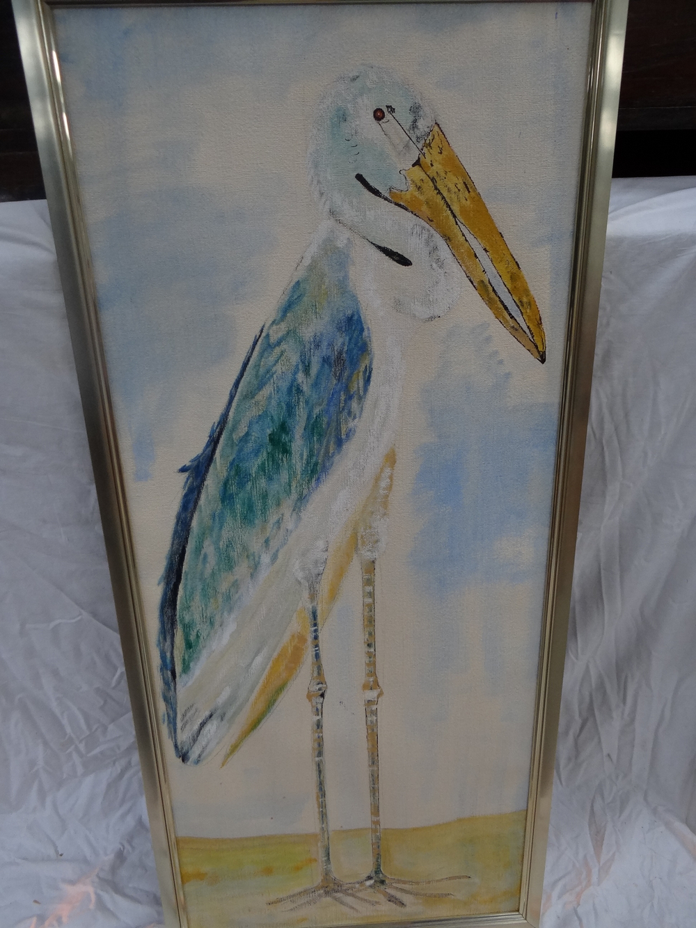 Eric Spencer, Stork, Oil on parchment, 44 x 18 ins..