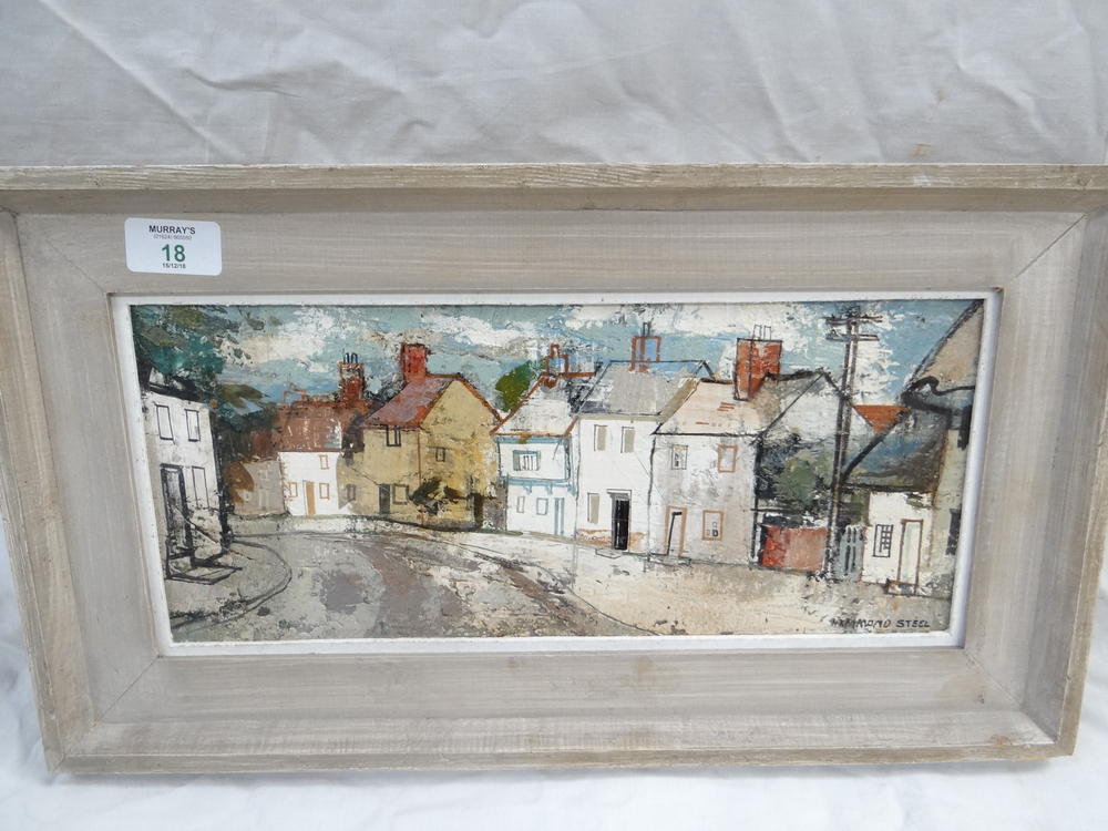 George Hammond Steel 1900-1960, Street scene, Oil on board, Signed, 6.5 x 14.5, see gallery label