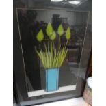 Paul Niszczak, 1) Flowers green in blue vase, 2) Gardener, Mixed media, Signed, largest 22 x 14