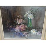 A P Dixon, Still Life Flowers, Oil on canvas, Signed, 22 x 26 ins..