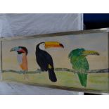 Eric Spencer, Three toucans, Oil on parchment, 18 x 44 ins..