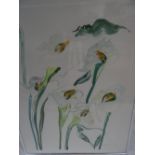 Amended. Paul Gell, White lilies, Watercolour, Signed and dated '91, 28 x 20 ins.. (amended artist's