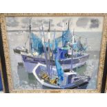 Gabriel Des Champs, Bateaux Bleus, Oil on canvas, Signed, 22 x 26 ins..