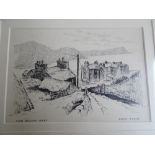 David Byrne, Three pen and ink sketches, Douglas Harbour, Castletown from Scarlett and from Bradda