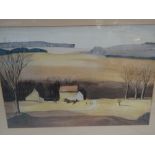 Eric Spencer, Barn in field (after Rowland Hilda), Watercolour, 15 x 22 ins..