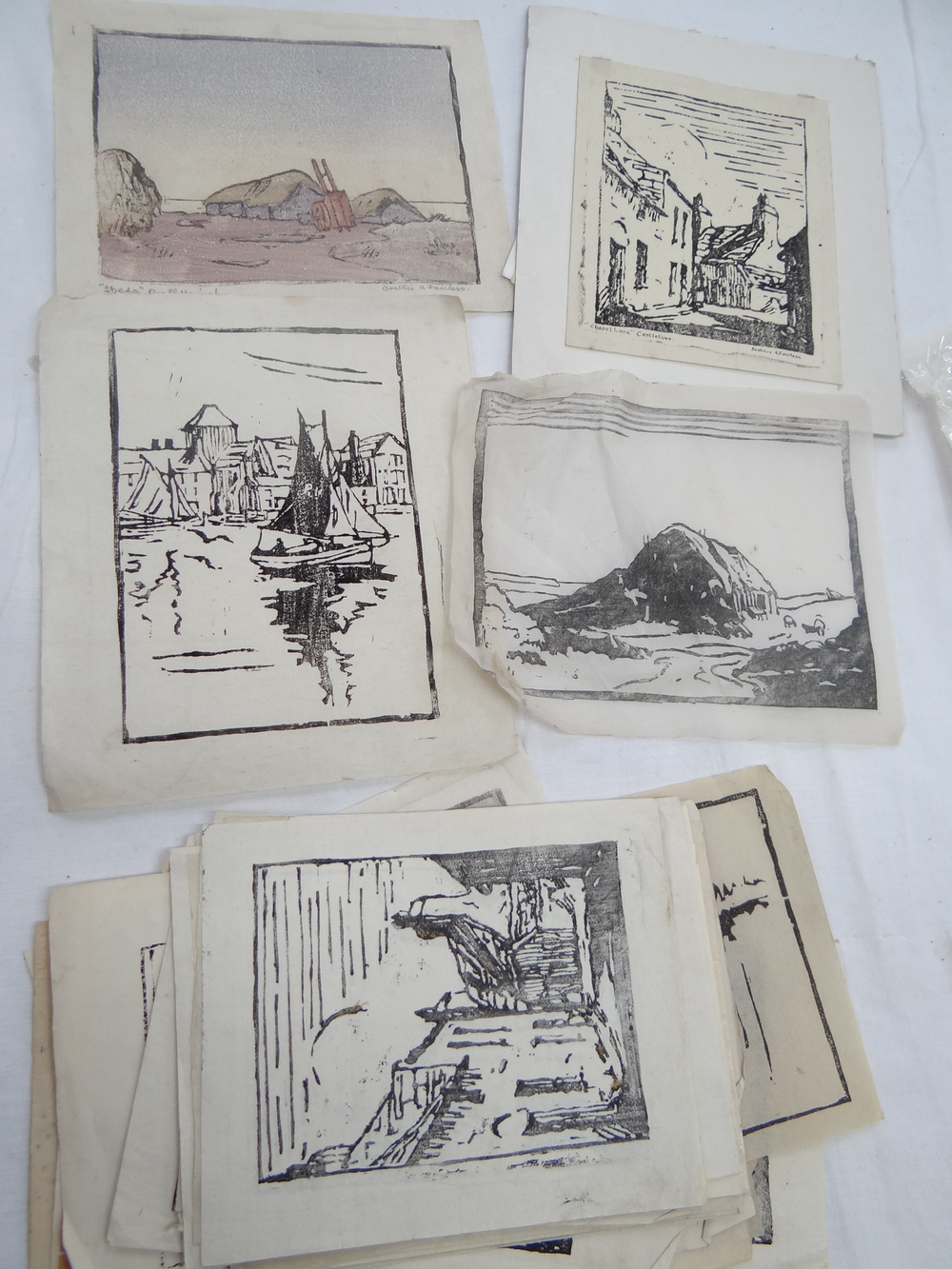 Beatrice A Fairless, A collection of block prints, Isle of Man scenes, Some signed and titled