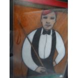 Paul Niszczak, Snooker player, mixed media, see label verso, Signed dated '86, 31 x 22 ins..