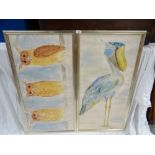 Eric Spencer, 1) Three Owls, 2) Spoonbill - pair - Oil on parchment, 20 x 40 ins..