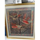 Michael Rothenstein 1908-1993, Three Birds, Woodcut, Signed, Limited Edition 11/65, 30 x 27 ins..