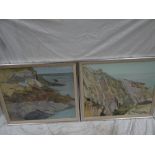 Ian Simpson, 1) Mumbles coastal landscape, 2) Landscape Lundy Bay, Pair, Oils on board, Signed, 20 x