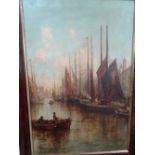 William Edward Webb, Peel herring fleet in harbour, Oil on canvas, Signed, 30 x 20 ins.