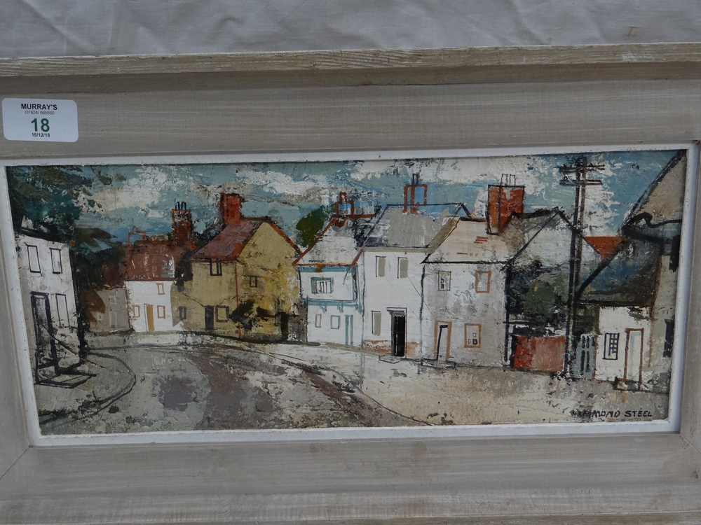 George Hammond Steel 1900-1960, Street scene, Oil on board, Signed, 6.5 x 14.5, see gallery label - Image 2 of 3