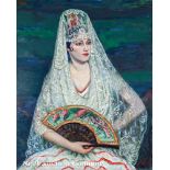 Louis Kronberg (American/Massachusetts, 1872-1965), "The White Mantilla", 1930, oil on canvas,