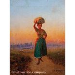 John Bunyan Bristol (American/Massachusetts, 1826-1909), "Woman Carrying a Basket on a Country