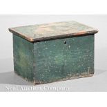 American Federal Painted Bottle Box, c. 1800, remnants of green paint, dovetailed case, snipe