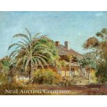 Hermann Ottomar Herzog (German/American, 1832-1932), "St. Augustine House with Palm Tree", oil on