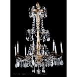 Neoclassical-Style Giltwood and Cut Crystal Eight-Light Chandelier, 20th c., carved standard, also