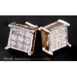 Pair of 14 kt. Yellow Gold and Diamond Square Stud Earrings, each checkerboard invisibly set with