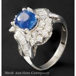 14 kt. White Gold, Sapphire and Diamond Ring, set with cushion-cut sapphire, approx. 1 ct.,