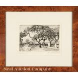 Ellsworth Woodward (American/New Orleans, 1861-1939), "French Quarter" and "Apple Trees", 2 drypoint