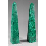 Pair of Continental Malachite Obelisks, 20th c., of typical form, h. 22 1/2 in., w. 4 in., d. 4 in