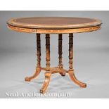 Fine Late Georgian Bronze-Mounted and Inlaid Satinwood Center Table, 19th c., inset tooled leather