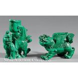 Two Malachite Carvings of Mythological Beasts, tallest h. 4 in