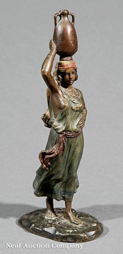 Austrian Cold-Painted Bronze Figure of a Water Carrier, stamped "AUSTRIA" on self-base, h. 8 1/2