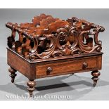 William IV Rosewood Canterbury, 19th c., foliate-carved dividers, turned stretchers, frieze