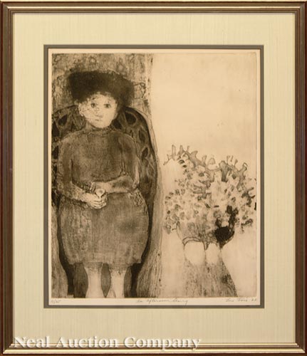 Lois Fine (American, b. 1931), "An Afternoon Sherry", 1962, lithograph, pencil-signed, titled, dated