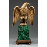 Continental Gilt Bronze Figure of a Spreadwing Eagle, 20th c., on tall malachite base, h. 22 in., w.