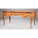 Large Antique Louis XV-Style Bronze-Mounted Kingwood Parquetry and Marquetry Bureau Plat, shaped top