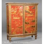 Louis XVI-Style Carved Giltwood and Chinoiserie Lacquer Cabinet, 19th c., rouge marble top, flared
