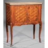 Antique Louis XVI-Style Parquetry and Tambour Music Cabinet, 19th c., galleried marble top, two
