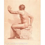 French School, early 19th c., "Classical Male Nude Study", conte crayon on paper, dated "Le 27