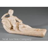 Carved Alabaster Figure of a Reclining Maiden, after "Venus Victrix" by Antonio Canova, h. 12 in.,