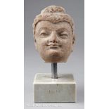 Antique South Asian/North Indian Stucco Head of Buddha, modeled with wave-pattern curls extending up