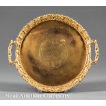 French Gilt Bronze Footed Tray, late 19th c., oakleaf and acorn mounts, h. 1 3/4 in., w. 12 1/2 in.,