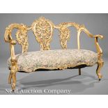 Italian Rococo-Style Carved Giltwood Settee, 19th c., rocaille back, shell and floral serpentine